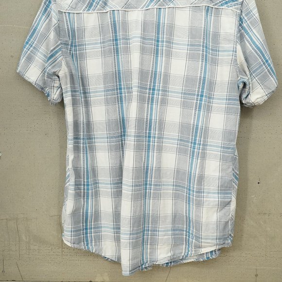 Helix Western Button Up Pearl Snap Blue & Gray Short Sleeve Shirt Mens M - Picture 4 of 4
